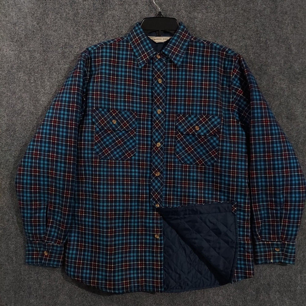 Vintage Timber‎ Run Shacket Mens Medium Blue Plaid Flannel Quilt Lined Hunting